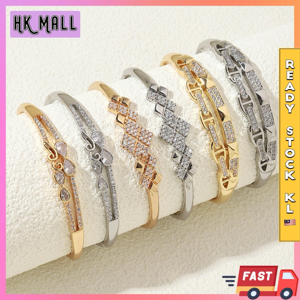 (HK Mall) ผู้หญิงกําไลข้อมือเหล็กไทเทเนียมสร้อยข้อมือทอง 18K เครื่องประดับ Gelang Tangan Perempuan E