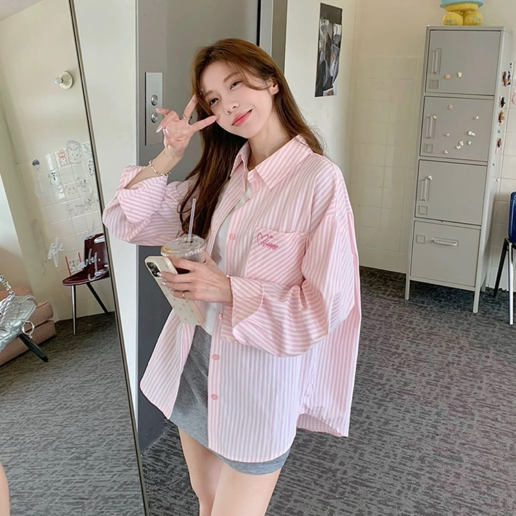 TheaลายปักแขนยาวOversizeครีมกันแดดเสื้อลําลองKemjaแป้งสีCrushionยาวFriเสื้อ外套