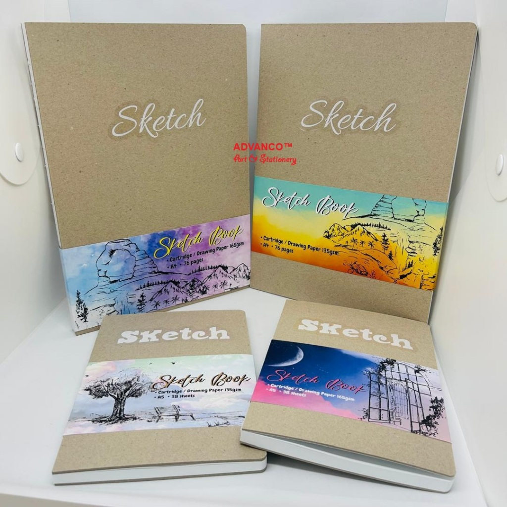 HARDCOVER STITCH BOUND SKETCH BOOK DRAWING PAPER PAD A4 & A5 ขนาด (มีสีสันใน 135GSM 165GSM 200GSM )
