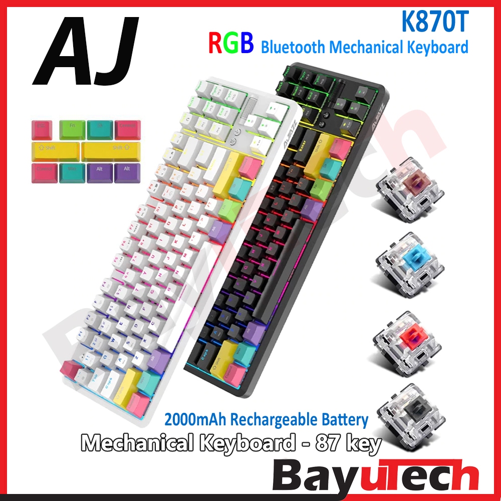 AJ K870t คีย์บอร์ดแบบกลไกไร้สาย 87 คีย์ Tri Mode BT ที่กําหนดเองเกม Esprot