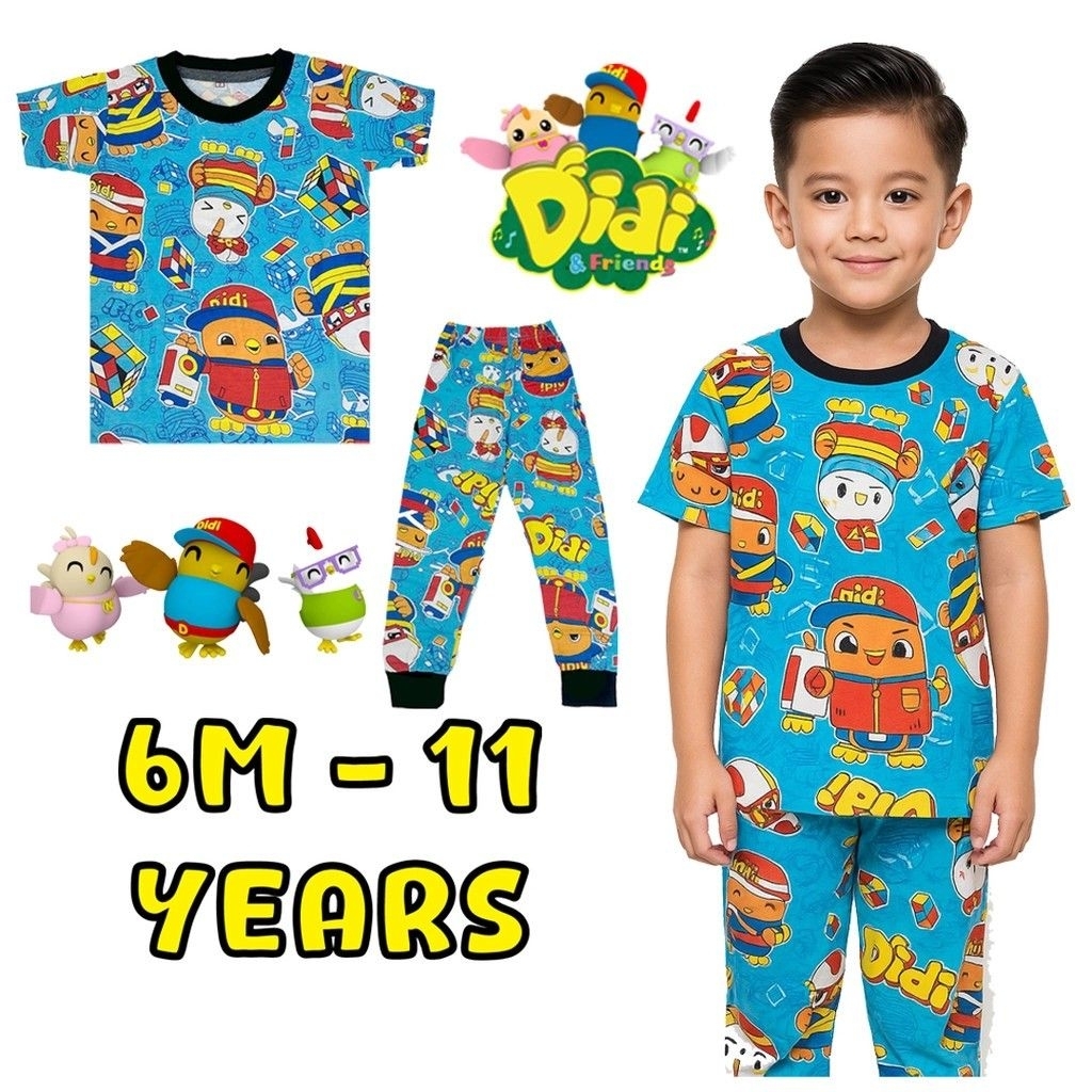 BAJU TIDUR SLEEPWEAR PIJAMA (6M-11Y) DIDI RUBIX Sedon Full Cotton ชุดนอนเด็กเด็กชาย Pakaian Budak
