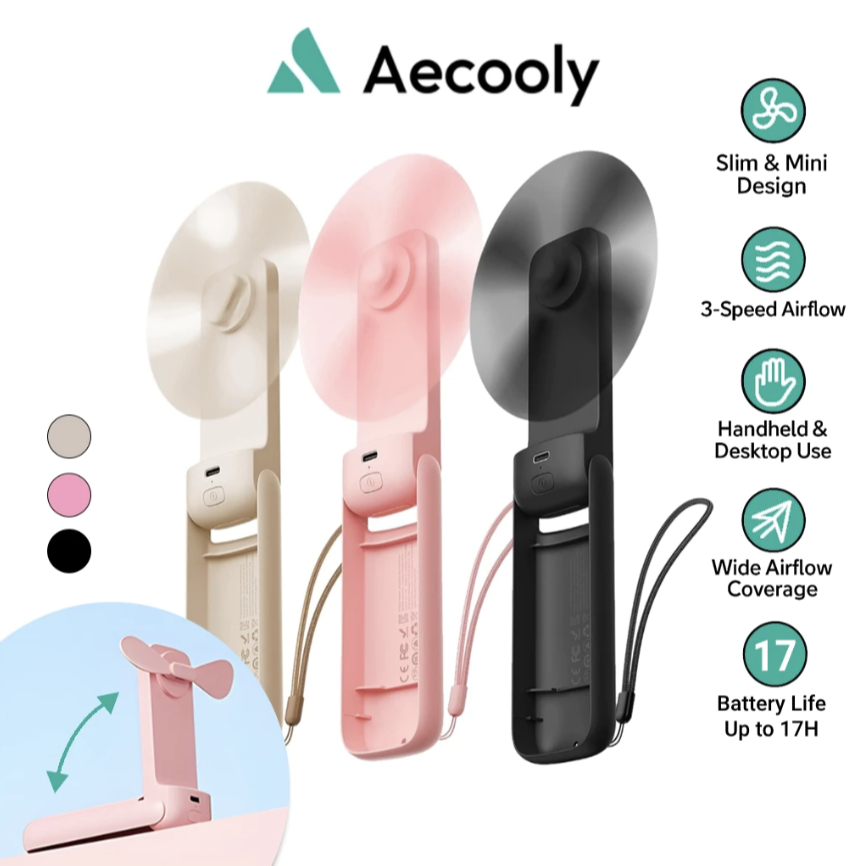 Aecooly พัดลมพกพาพับได้ | พัดลมมือถือแบบชาร์จ ยูเอสบี 3 ความเร็ว