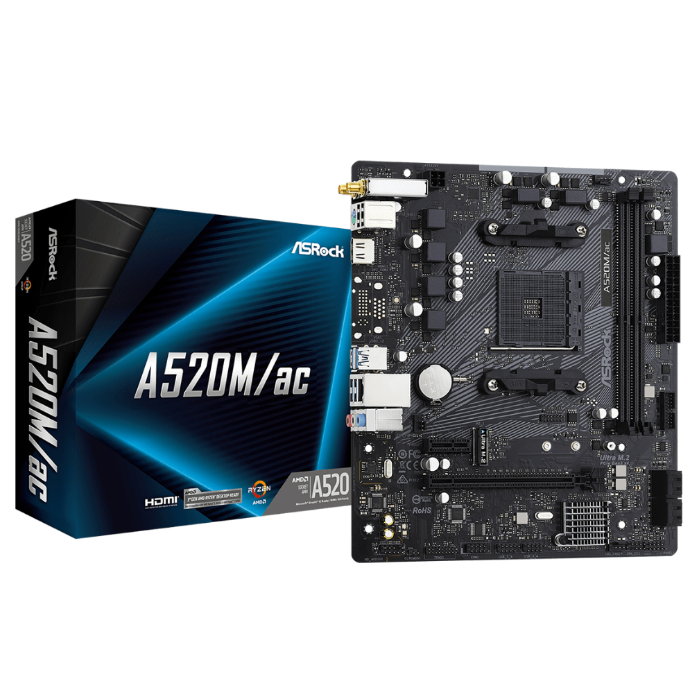 ASRock A520M/ac - เมนบอร์ด Micro ATX AMD / AMD AM4 / WiFi