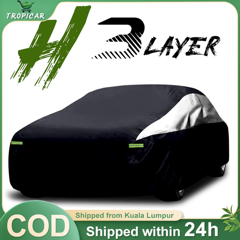 TCWaterproof Car Cover 3 ชั้นทุกสภาพอากาศ Snowproof UV Protection Windproof Outdoor Full Car Cover U