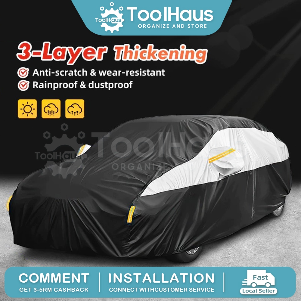 ผ้าคลุมรถกันน้ํา 3 ชั้นทุกสภาพอากาศ Snowproof UV Windproof Outdoor Full Car Cover Myvi City
