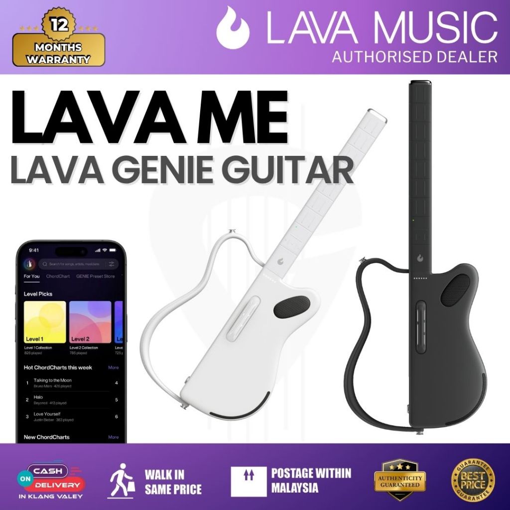 Lava Me Lava Genie Smart Guitar / Sampler Guitar - สีขาว / ดํา ( Dark Genie )