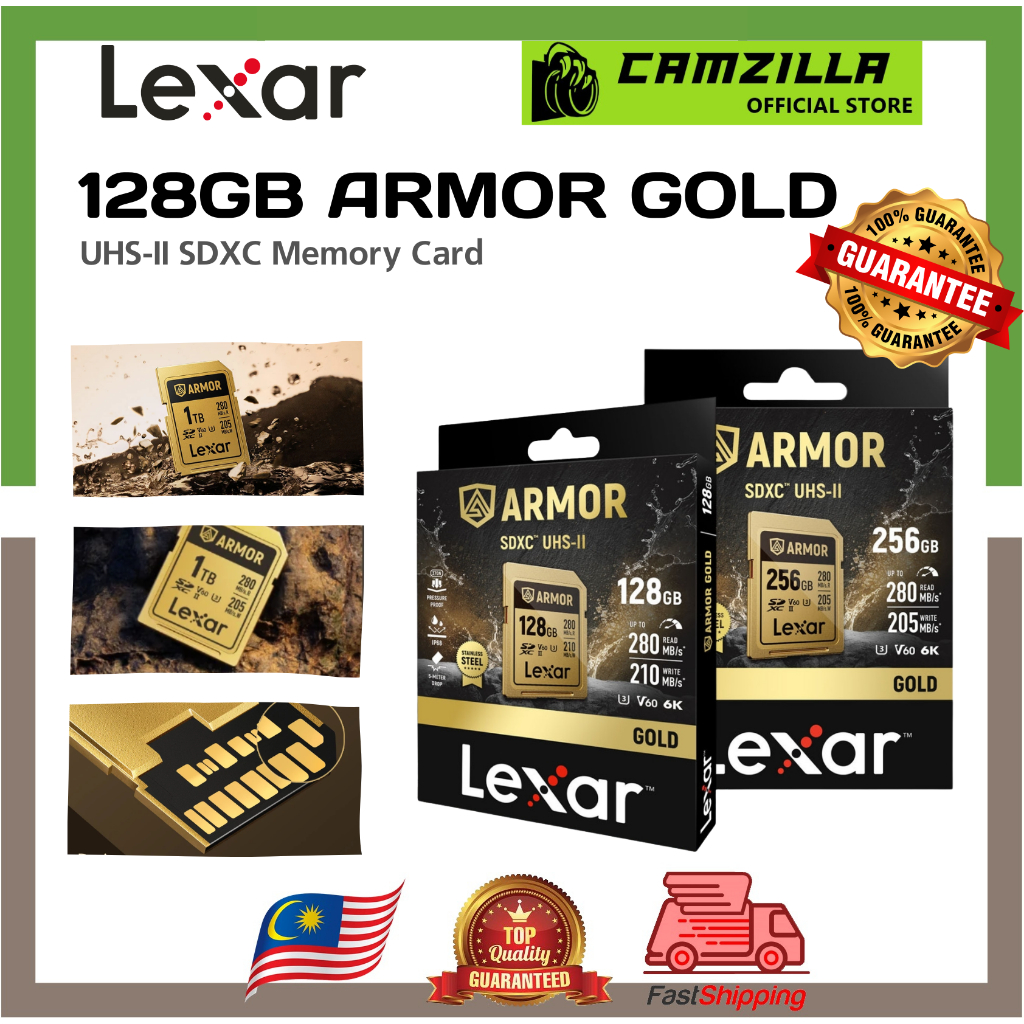 Lexar ARMOR GOLD UHS-II SDXC การ์ดหน่วยความจํา V60 U3 Class 10 อ่านสูงสุด 280 MB/s Max เขียน 210 MB/