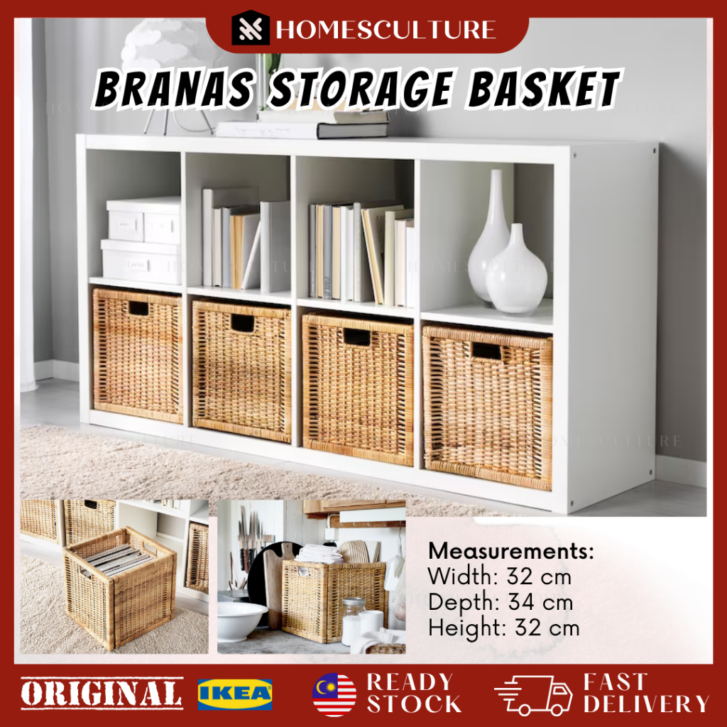 BRANAS Rattan Storage Basket Multipurpose Basket Laundry Toys Basket Rattan Storage Box for KALLAX