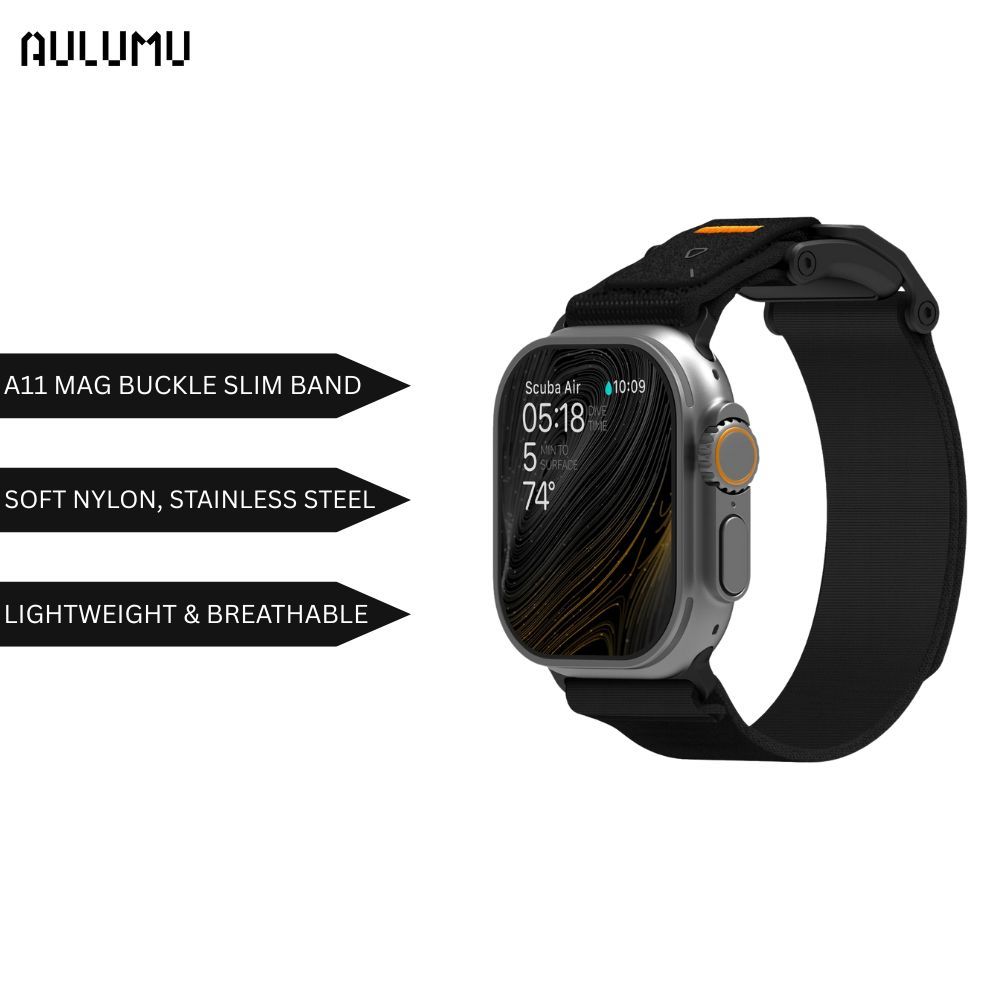 Aulumu A11 Mag Black Buckle Slim Band สําหรับ Apple Watch Series