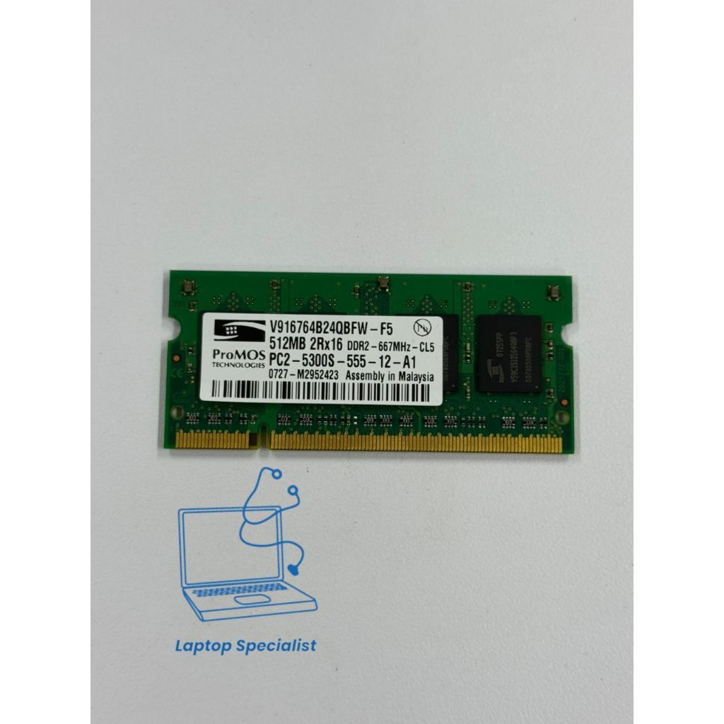 ProMOS 512MB 2Rx16 PC2-5300S-555-12-A1 V916764B24QBFW-F5 แรมแล็ปท็อป