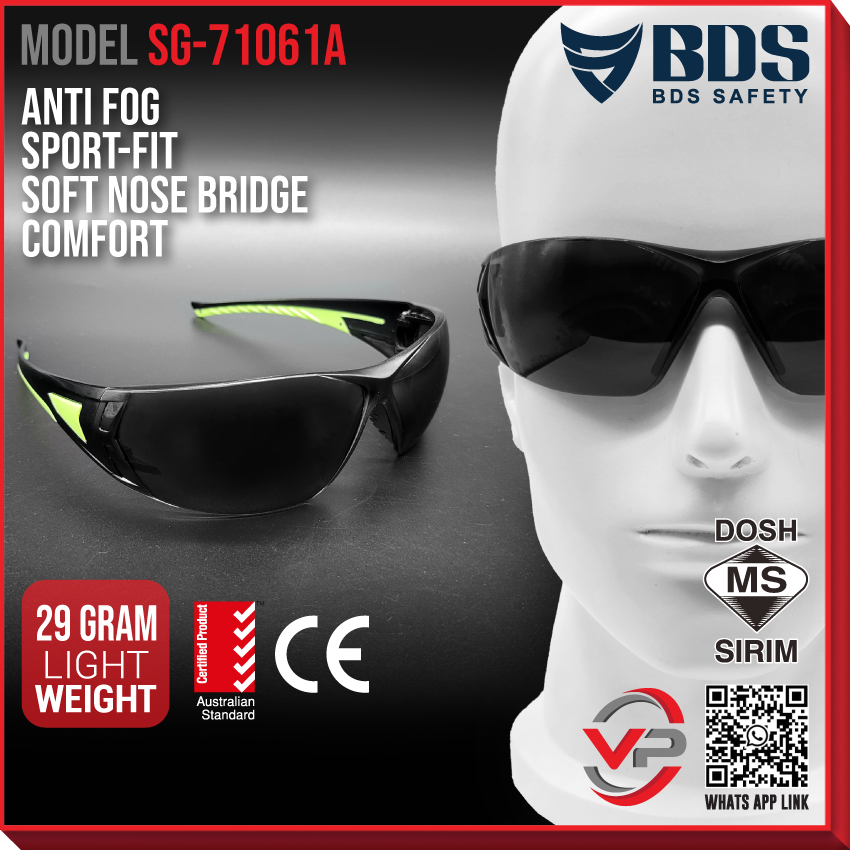 SIRIM DOSH BDS SG-7106A Spek Mata ความปลอดภัยแว่นตาป้องกันจมูกยาง Cermin Mata Kerja Ringan Sport-fit