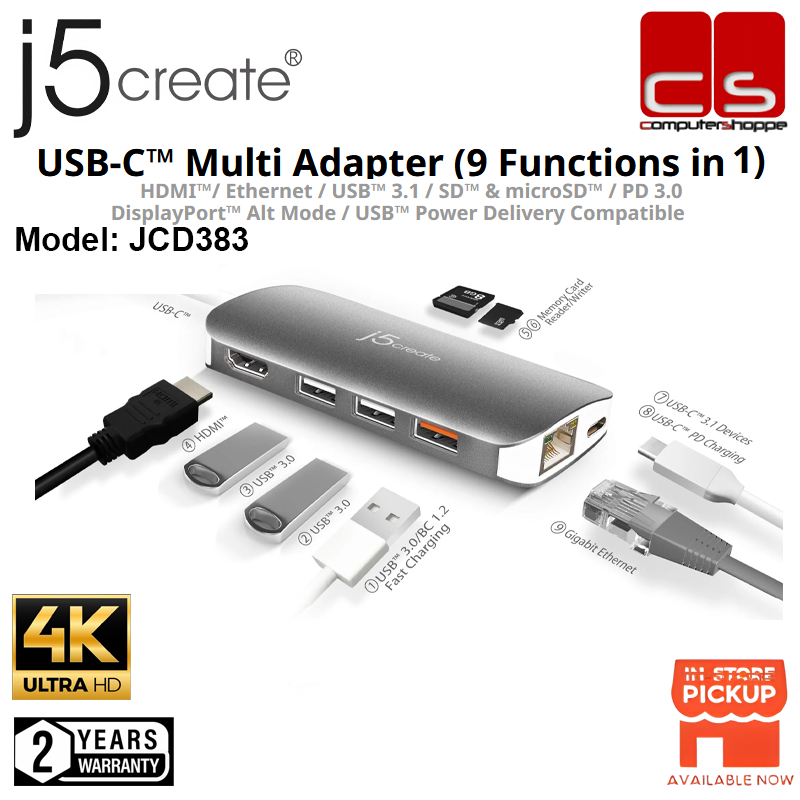 J5 CREATE JCD383 (USB-CTM Multi Adapter (9 ฟังก์ชั่นใน 1)