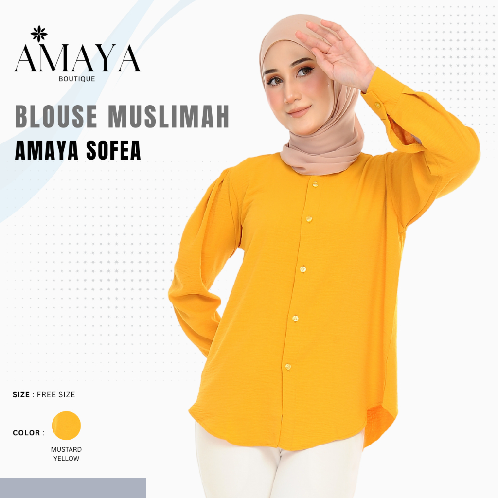 Amaya Boutique – เสื้อ Muslimah Sesuai Cuaca ผู้หญิงเสื้อ causal อย่างเป็นทางการมัสตาร์ดสีเหลือง
