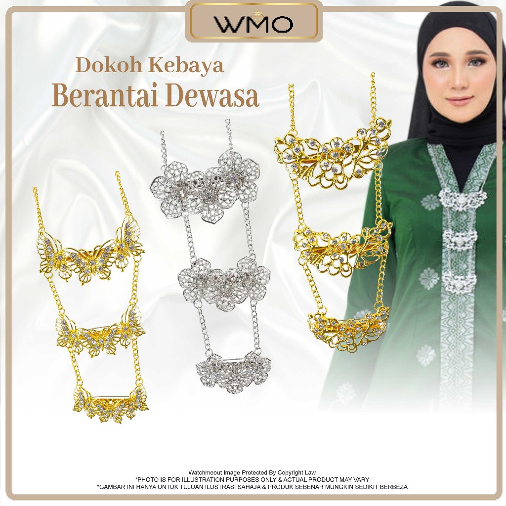 Doh Kebaya 3 Serkuai Juntai คลาสสิกแบบดั้งเดิมเข็มกลัด Kerongsang ดอกไม้ผีเสื้อสร้อยคอเพชร Pin Baju 