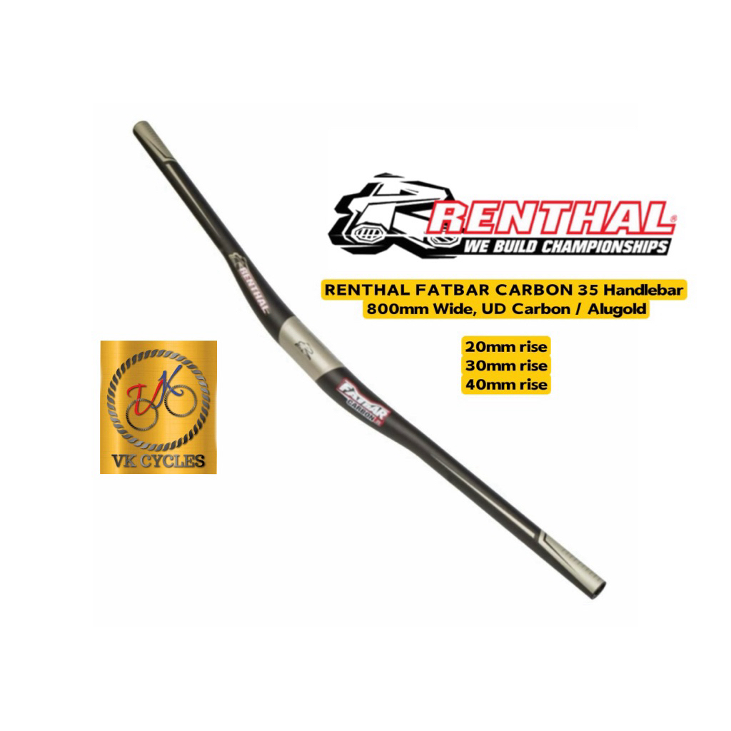 RENTHAL FATBAR คาร์บอน 35 แฮนด์ – กว้าง 800 มม. 20 มม. 30 มม. 40 มม. rise UD คาร์บอน / Alugold