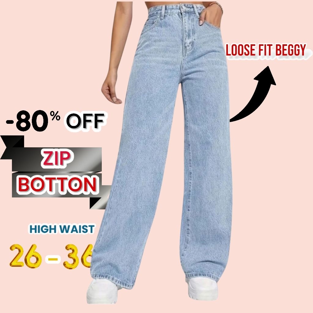 WIDE LEG JEANS GIGI HADID ACID WASH PALAZZO NON-STRETCHABLE JEANS KAIN LEMBUT JEANS