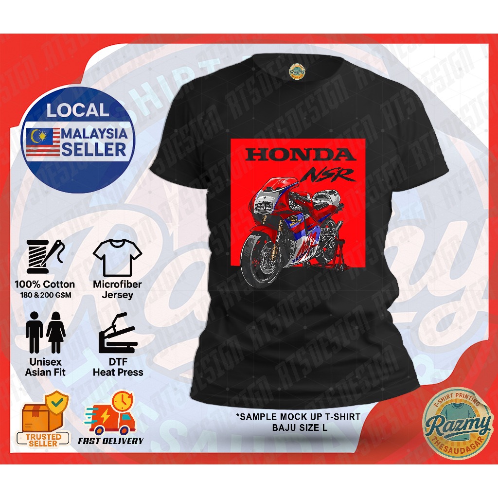 BAJU MOTOR HONDA NSR เสื้อยืด LENGAN PENDEK ROUNDNECK ผ้าฝ้ายพรีเมี่ยม ATAU MICROFIBER