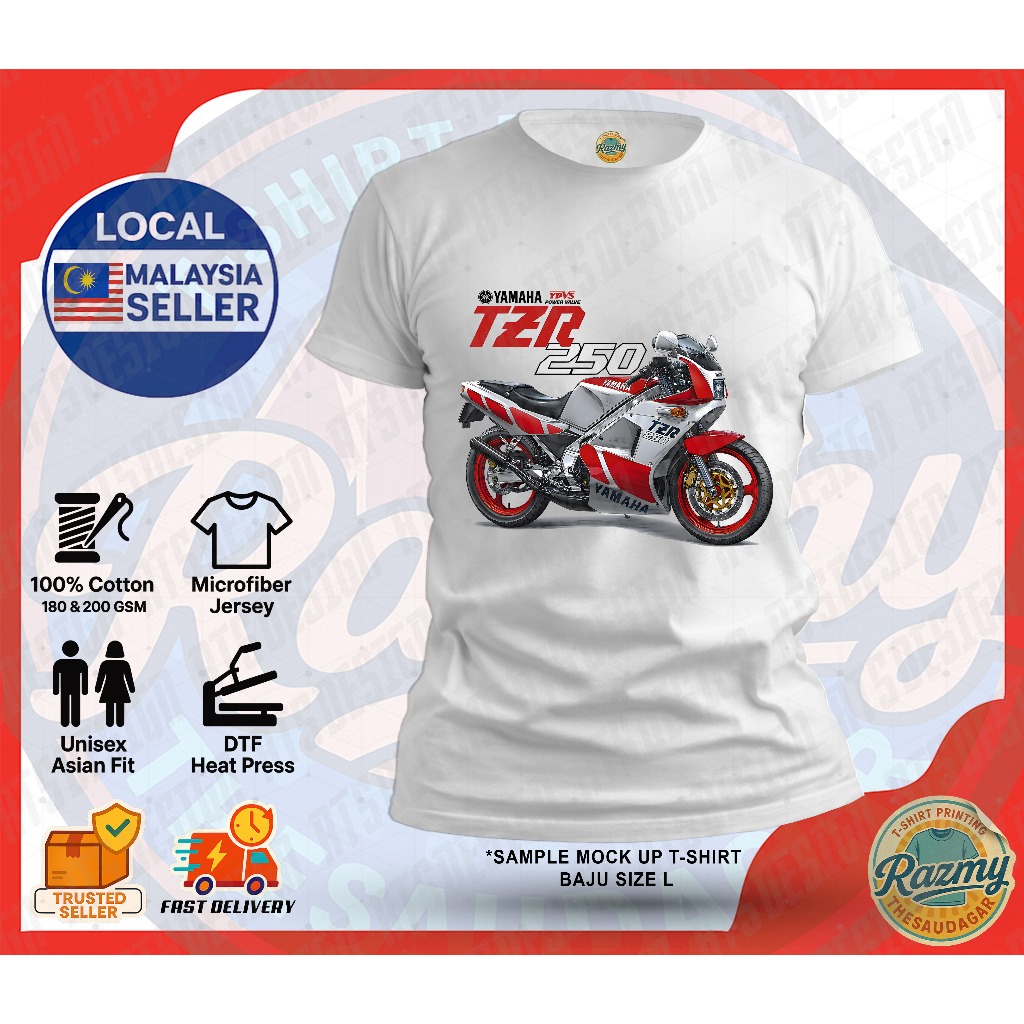 BAJU MOTOR VINTAGE YAMAHA TZR 250 YPVS เสื้อยืด LENGAN PENDEK ROUNDNECK ผ้าฝ้ายพรีเมี่ยม ATAU MICROF
