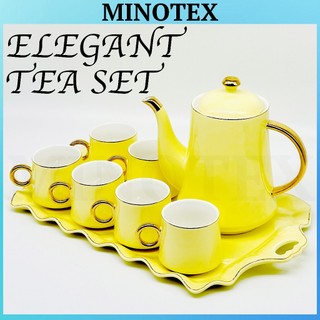 Luxury Porcelain Teaset (9pcs) with Teapot, 6 Cups , Tray and gift / wedding gift, Set Cawan dan Teko