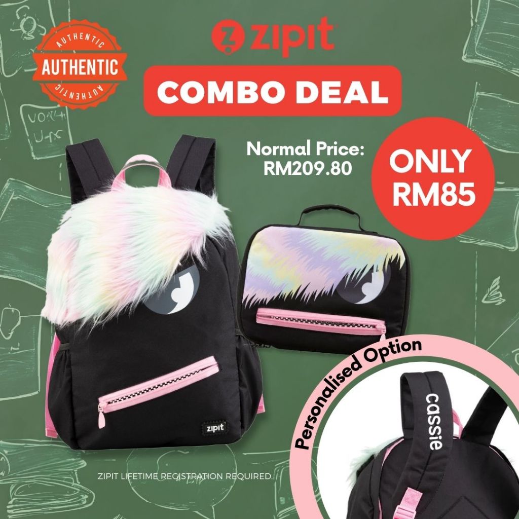 [COMBO DEAL] ZIPIT Grillz Black Backpack สีดําและถุงอาหารกลางวัน