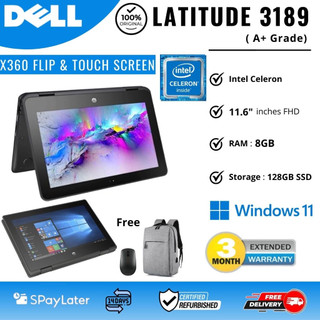 DELL latitude 3189 2in1 , WINDOWS 11, 360 FLIP TOUCH SCREEN, Intel Quard core, 8GB RAM-128GB SSD, FHD Webcam, HDMI