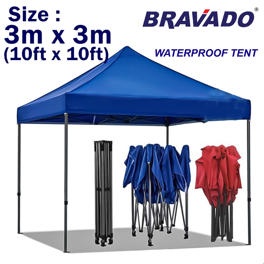 BRAVADO 10x10 Ft CANOPY CAMPING TENT Night Market พับ Canopy ชุดเต็มโครงเหล็ก Night Market Niaga