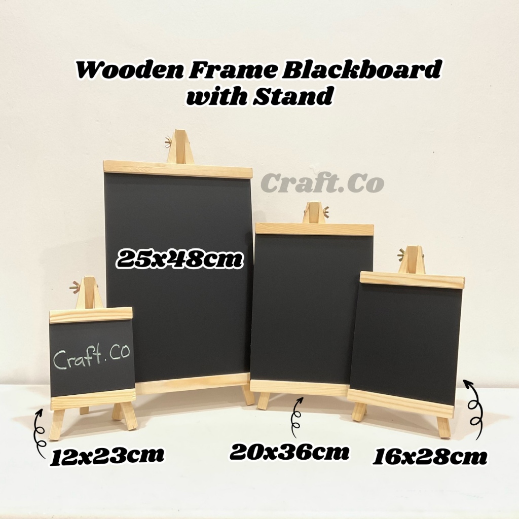กระดานดําพร้อมขาตั้ง 5 ขนาดไม้กรอบกระดานดําขาตั้ง Papan Hitam Kaki Kayu Display Sign Menu Board.