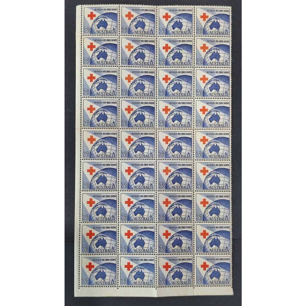 1954 The 40th Anniversary of the Red Cross Society, MINT , COMPLETE SET, FOXING , BLOCK OF 36