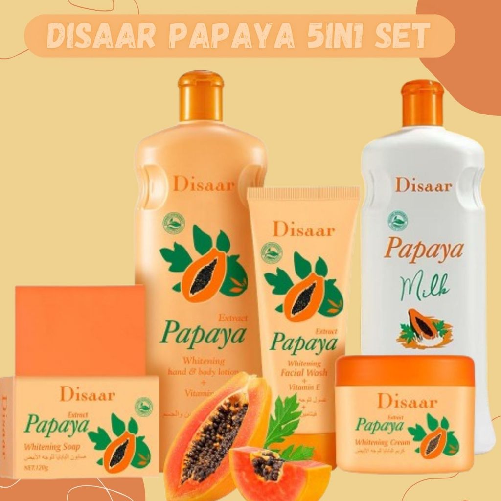 Disaar Papaya 5-in-1 Skin Care Set – With Vitamin E Cream, Lotion, Soap & Face Wash