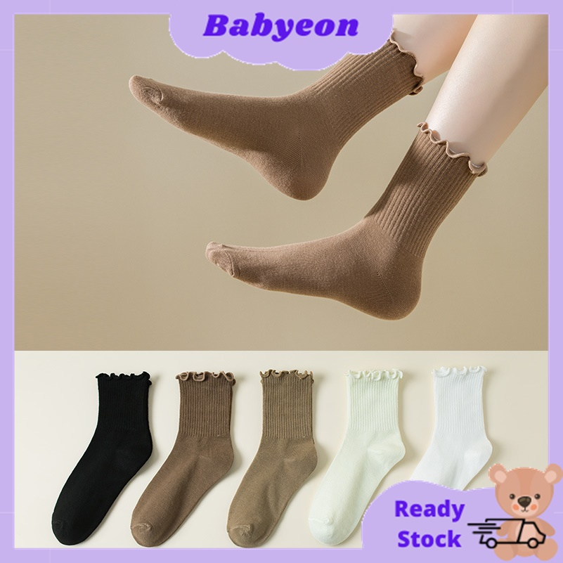 Stokin Perempuan Gaya Korea Ins Renda Comed ผู้หญิง Bernafas Simple Sweet Gaya Medium Tube