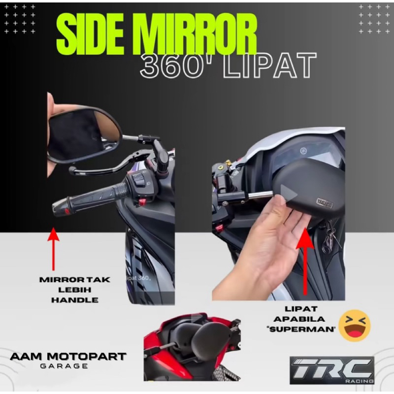 TRC RACING SIDE MIRROR LC135 Y110 Y125Z BATANG CHROME 360 พับมอเตอร์ SESUAI SEMUA BAWAH 150CC