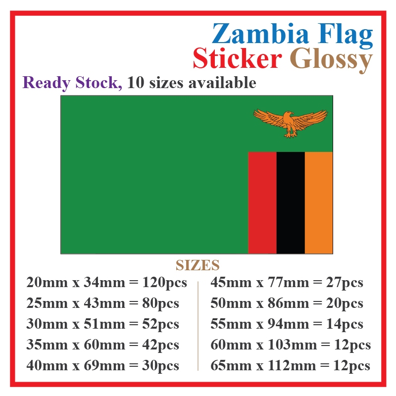 สติ๊กเกอร์ธง Zambia โปสการ์ดสี่เหลี่ยมผืนผ้า / Stiker Pelekat Poskad Bendera Zambia