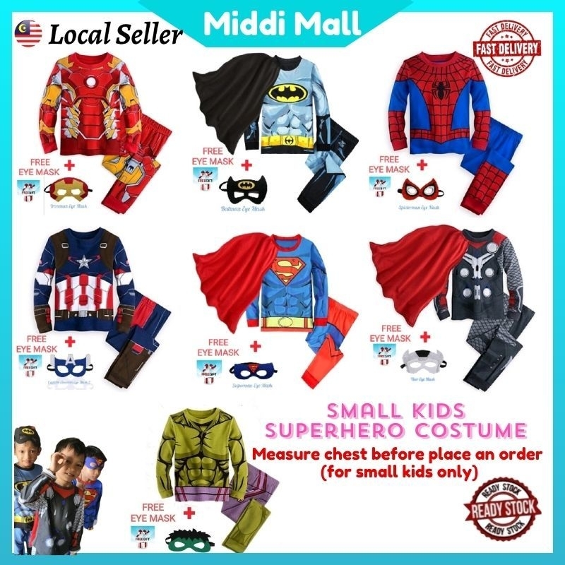 KL 3-6yrs Boys Superhero Kostum คอสเพลย์เครื่องแต่งกาย Ironman Spiderman Superman Thor Batman Captai