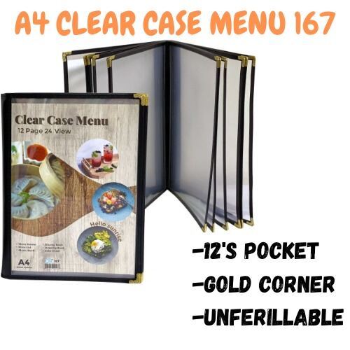 EMI-FILE A4 Menu Triple Stand Fold Holder / Transparent Clear Menu Holder Cover PVC / ร้านอาหาร Cafe