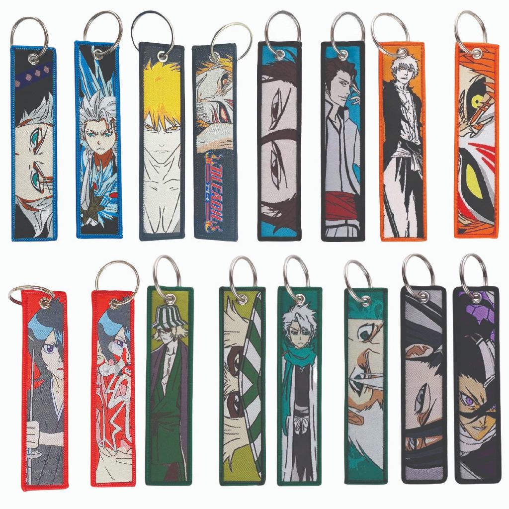 Bleach Anime Ichigo Aizen Rukia พวงกุญแจเย็บปักถักร้อย Keytag Jet Tag Key Chain แหวนมอเตอร์ Sulam แฟ