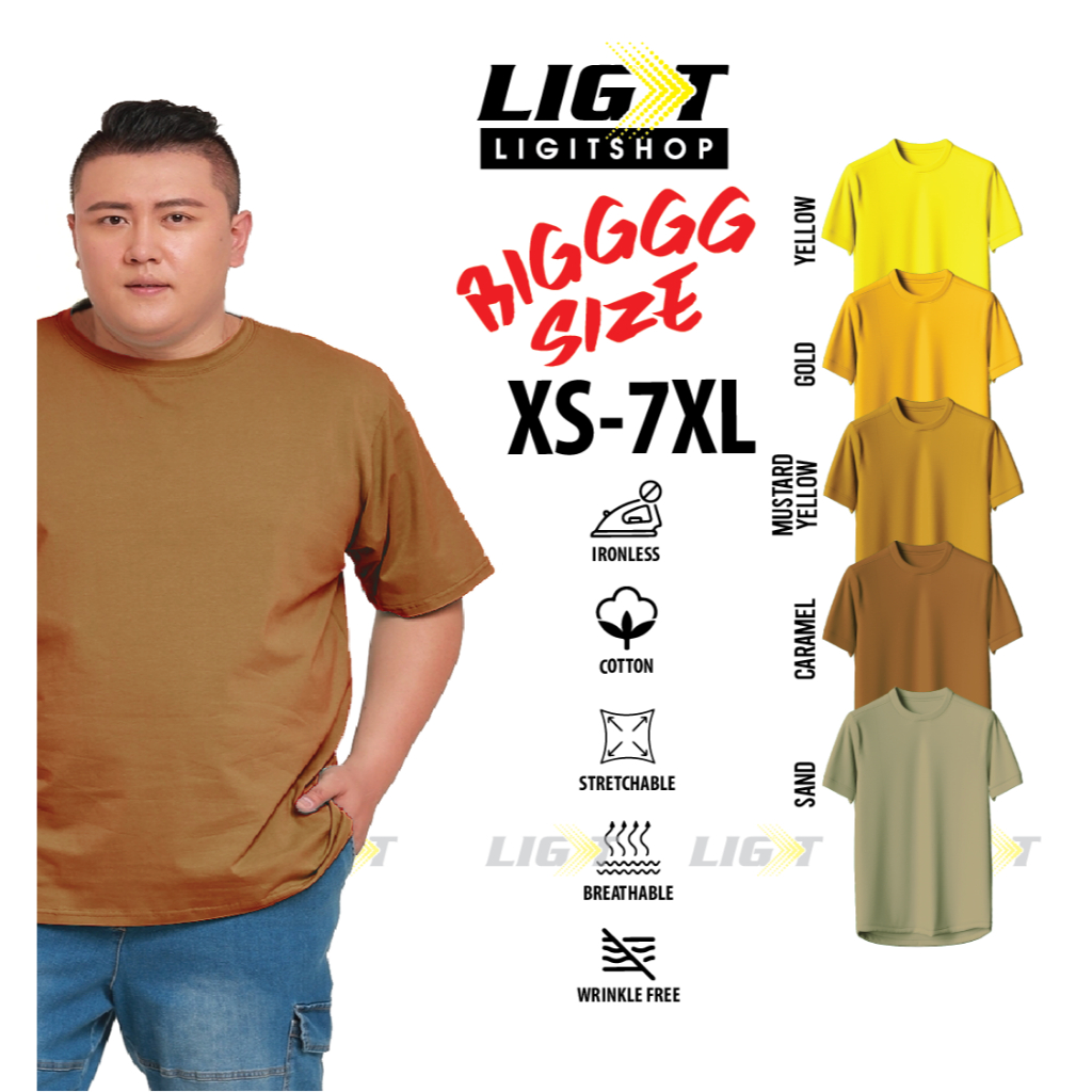 BIG SIZE คอกลมผ้าฝ้ายธรรมดา 7XL, 5XL, 3XL PLUS SIZE ขนาดใหญ่ Baju Cotton Roundneck