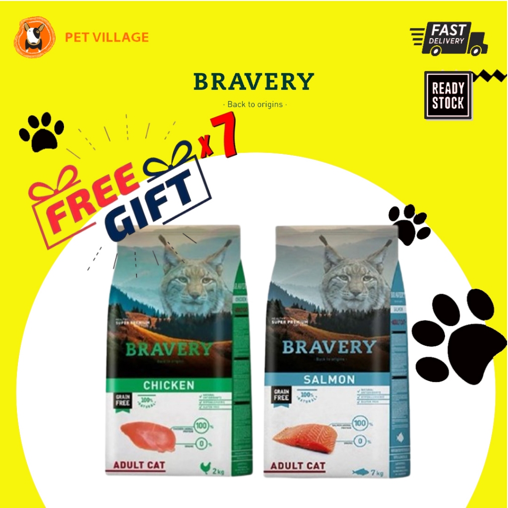 BRAVERY อาหารแมวสําหรับผู้ใหญ่/แซลมอนเกรนฟรี 7KG
