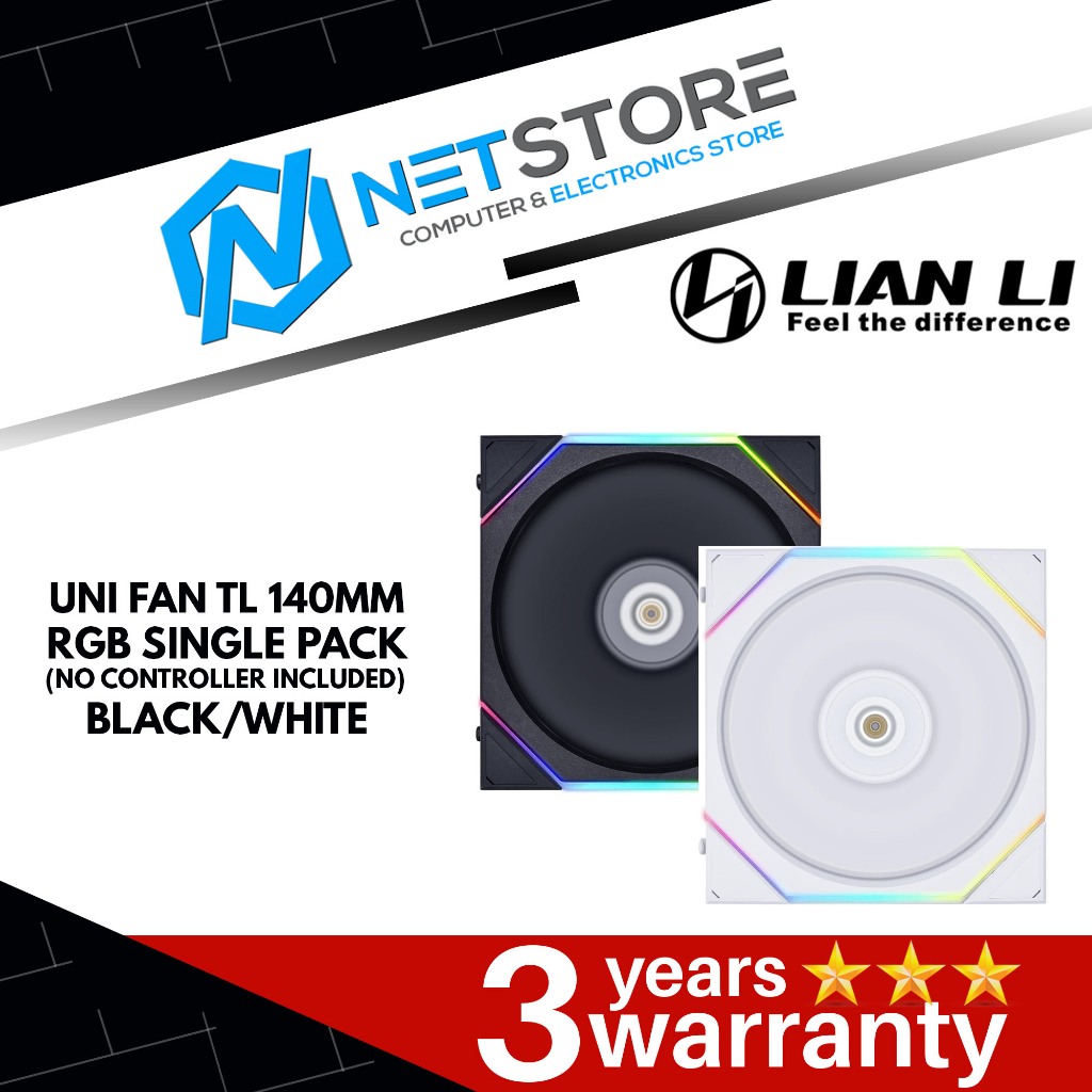 LIAN LI UNI FAN TL140MM RGB SINGLE PACK (ไม่มีคอนโทรลเลอร์ INCLUDED) สีดํา/ขาว