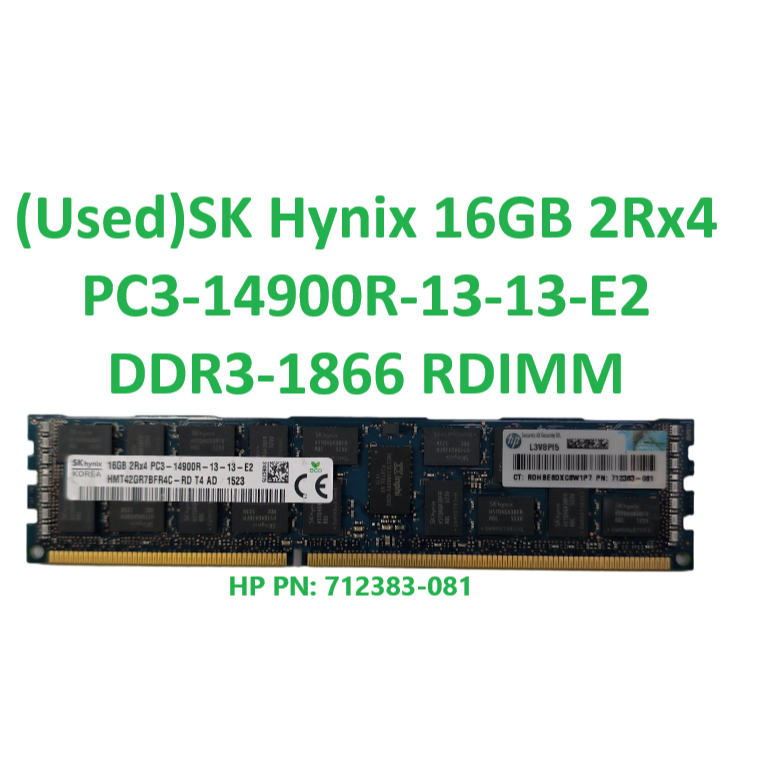 (มือสอง) Sk Hynix 16GB 2Rx4 PC3-14900R-13-E2 DDR3 1866MHz RDIMM HP PN: 712383-081