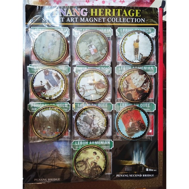 10 ชิ้นชุด Penang Street Art Penang คอลเลกชันของที่ระลึกตู้เย็นแม่เหล็ก