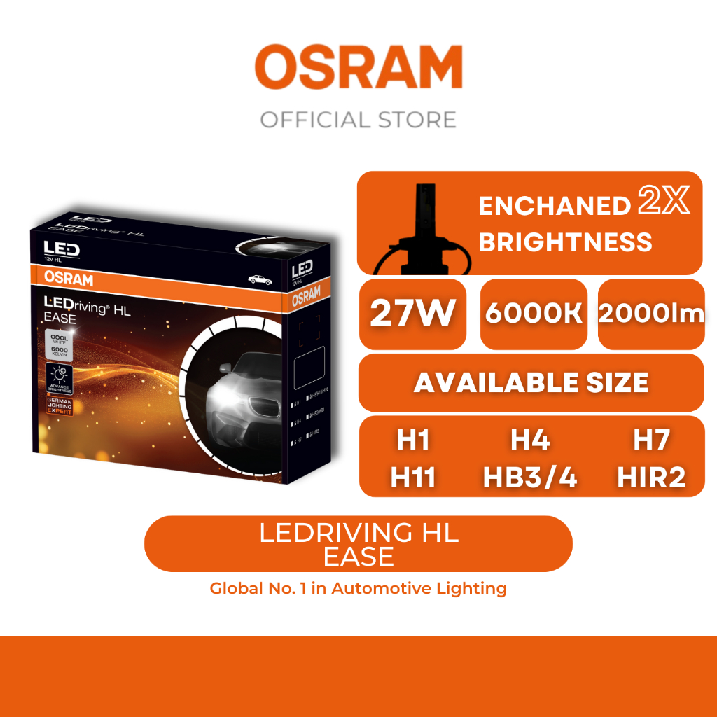 (ใหม่) OSRAM LEDriving Ease LED ทุกขนาด 1 ชุด H1, H4, H7, H11, HB3/4, HIR2 Osram ยานยนต์อย่างเป็นทาง