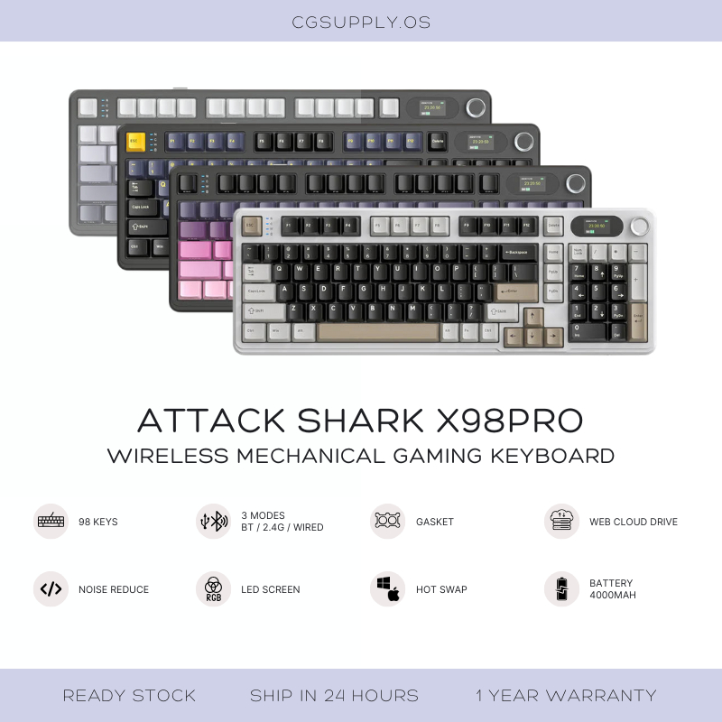 คีย์บอร์ดเกมกลไร้สาย Attack Shark X98Pro