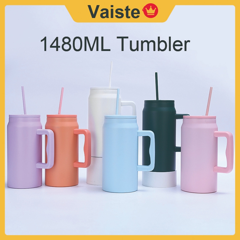 50oz 1480ML Tumbler tahan sejuk สแตนเลส Botol Air รถถ้วยจับกลางแจ้งฟาง Tumblr