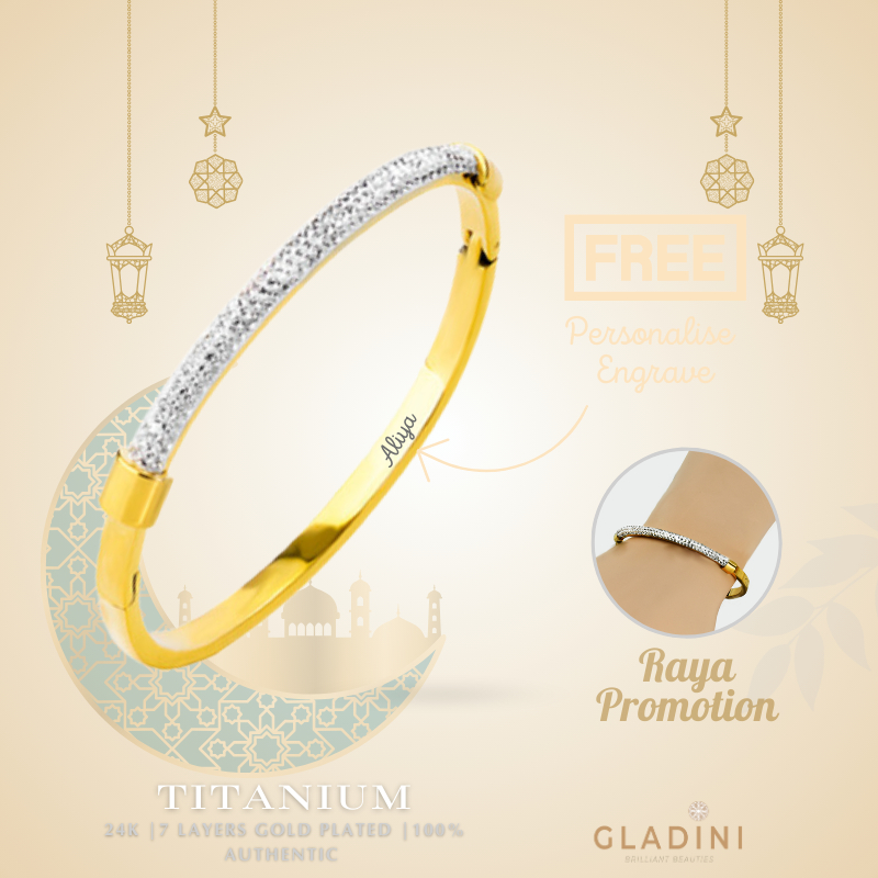GLADINI KARA Exclusive Gold-Plated Titanium ฝัง Zirconia กําไลข้อมือ Gelang Tangan Perempuan 100% An