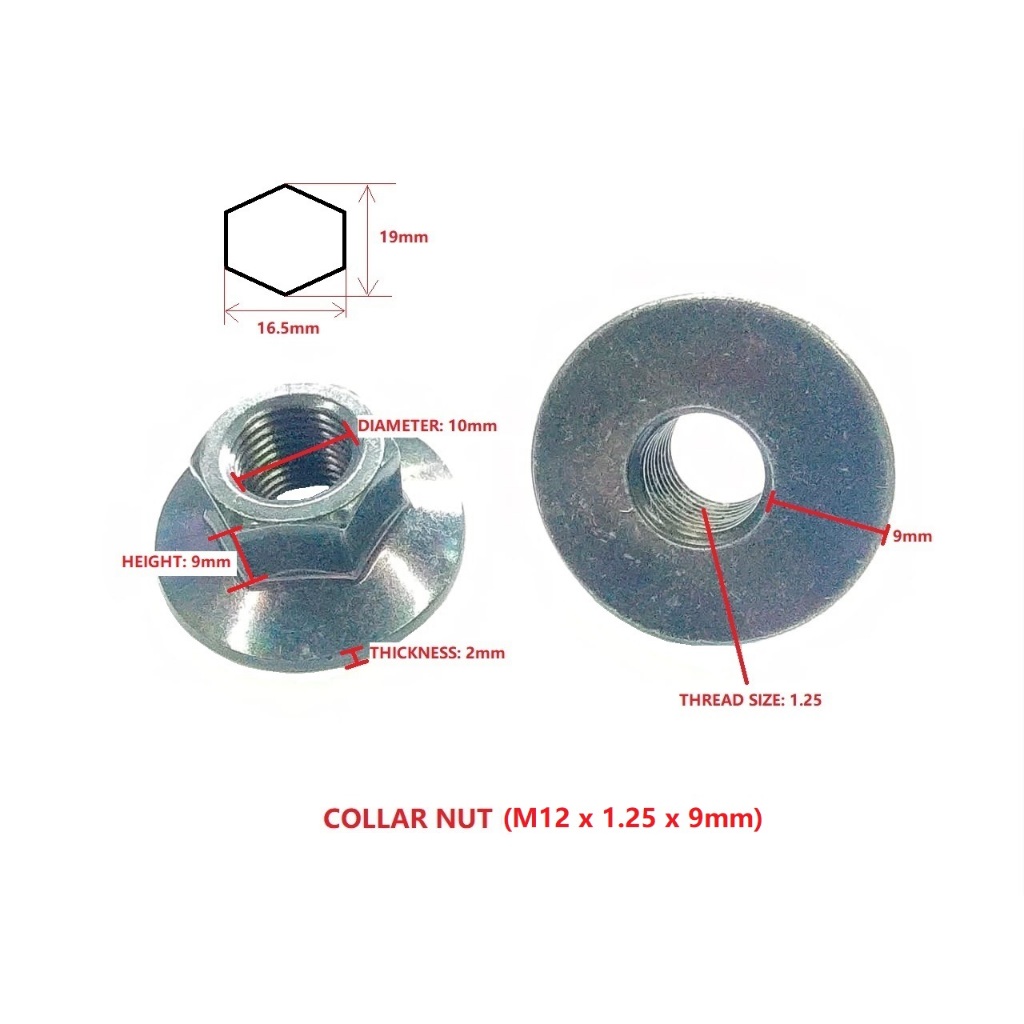 HEX FLANGE NUT/COLLAR NUT (M12 x 1.25 x 9mm)