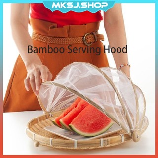 Bamboo Food Serving Tent Round Food Hood Handmade Flyproof Food Picnic Basket Serving Tray