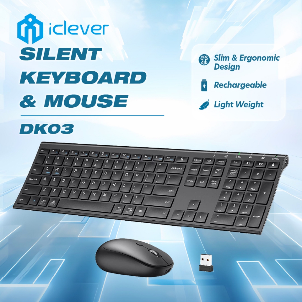 IClever คีย์บอร์ดบลูทูธอเนกประสงค์โหมดคู่ไร้สาย DK03