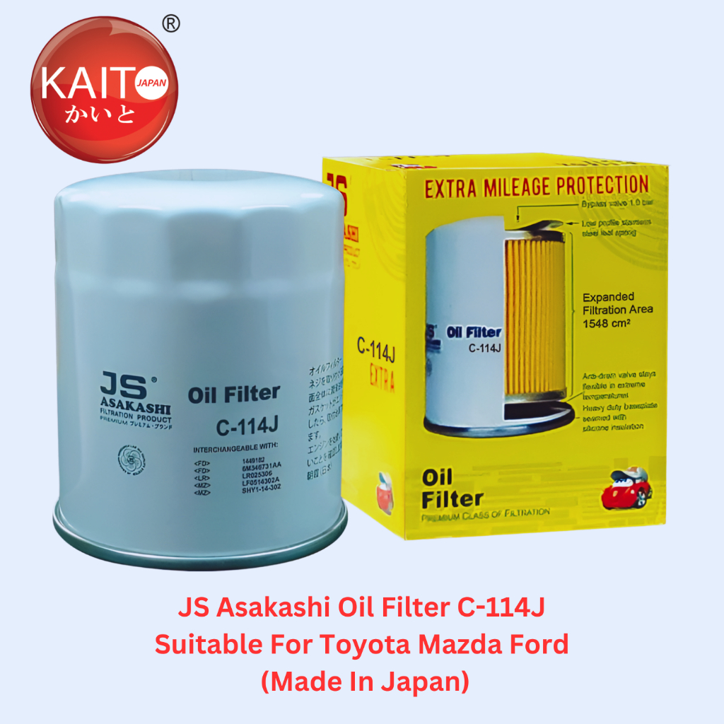 JS Asakashi C-114J กรองน้ํามันสําหรับ Mazda 2 & Mazda 3 CX3 CX5 CX8 CX30 MX5, Ford & Toyota Penapis 