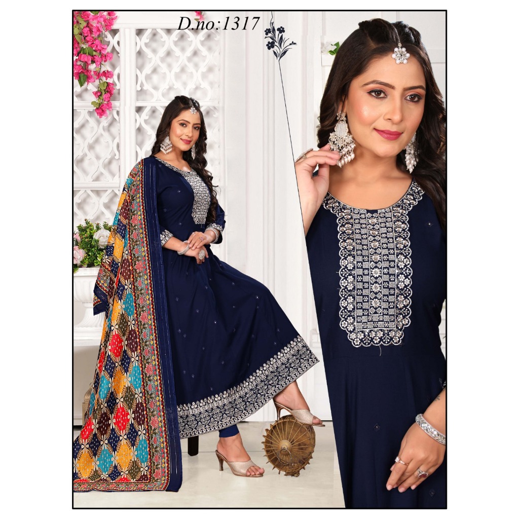 ANARKALI TYPE KURTIS WITH COLOURFUL PRINTED DUPPATA