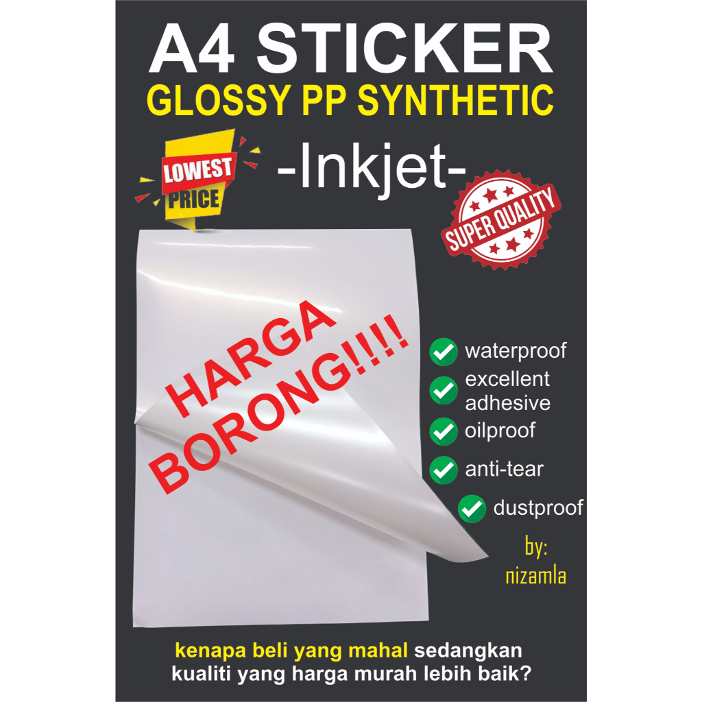 PP SYNTHETIC STICKER INKJET (GLOSSY) SHAH ALAM